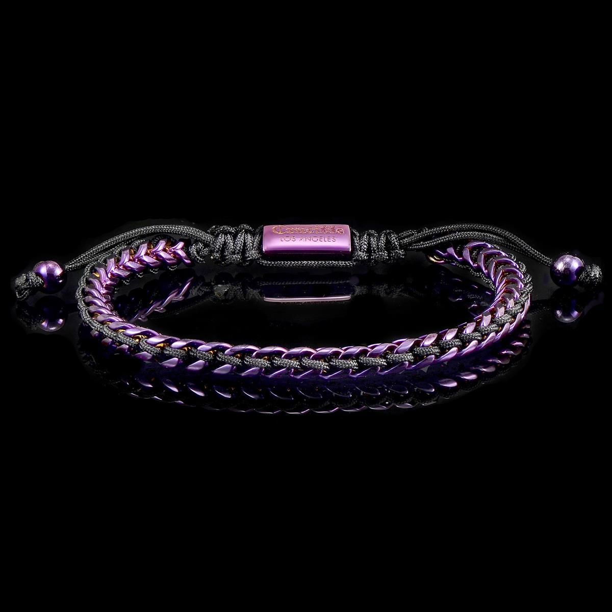 Gold Stainless Steel 6mm Franco Chain Bracelet with Woven Black Cord on Shocker Tie