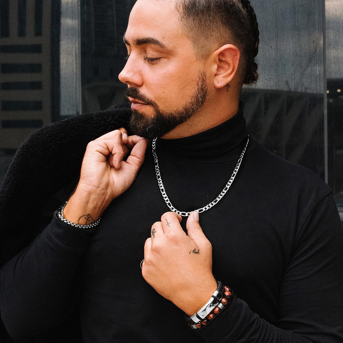 Men's Engravable Steel Plate Black Leather Bracelet