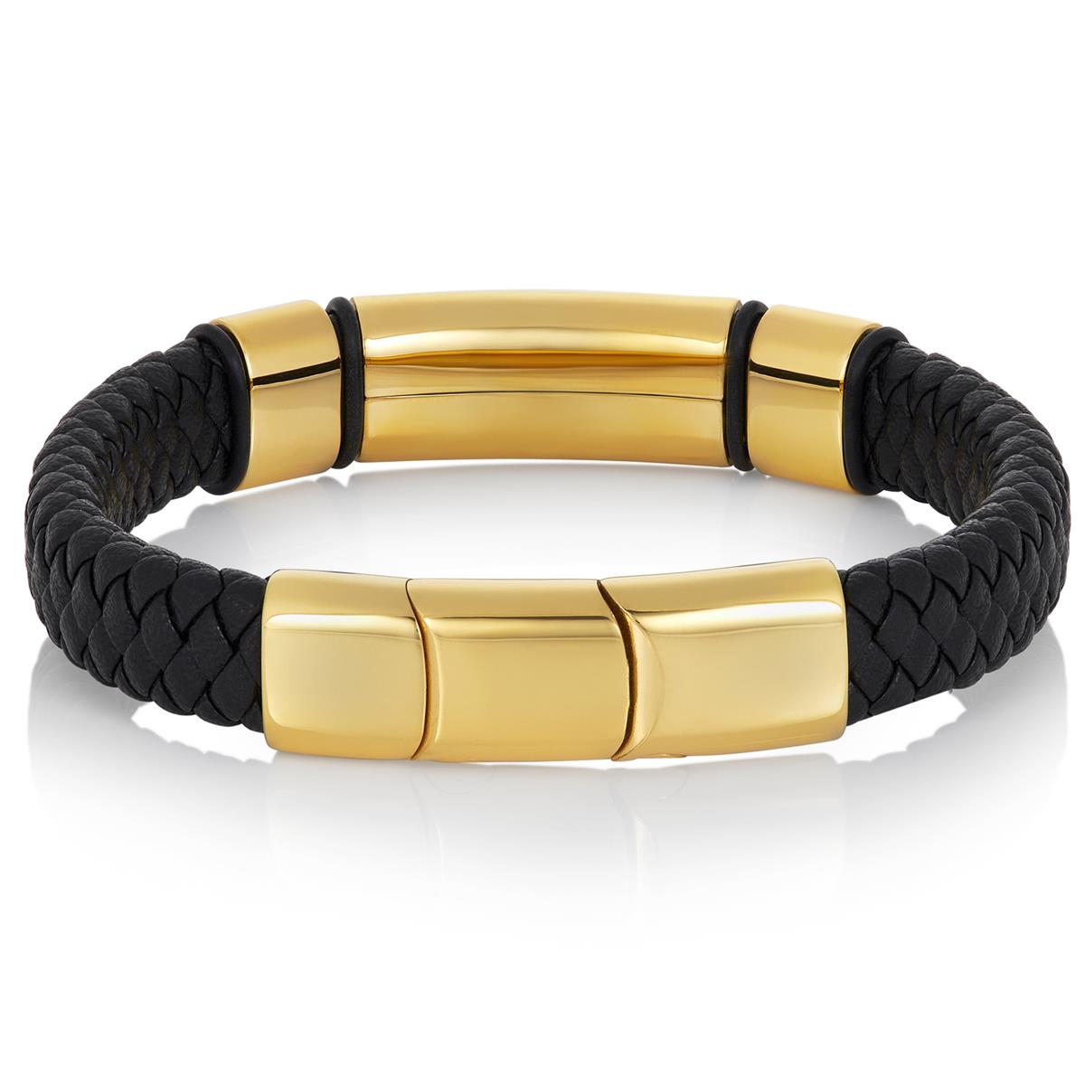 Crucible Jewelry Black Leather and Stainless Steel Engravable ID Bracelet