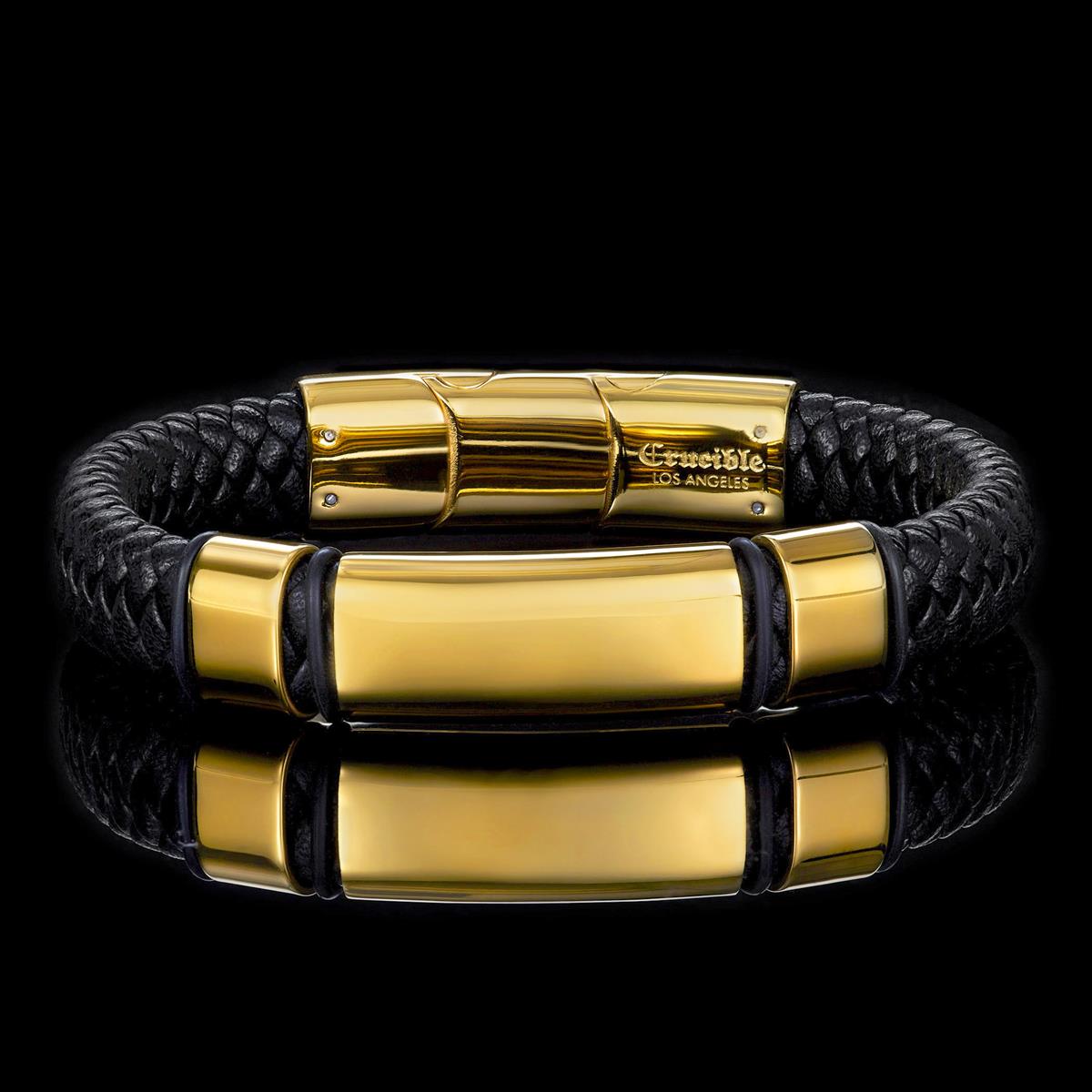 Crucible Jewelry Black Leather and Stainless Steel Engravable ID Bracelet