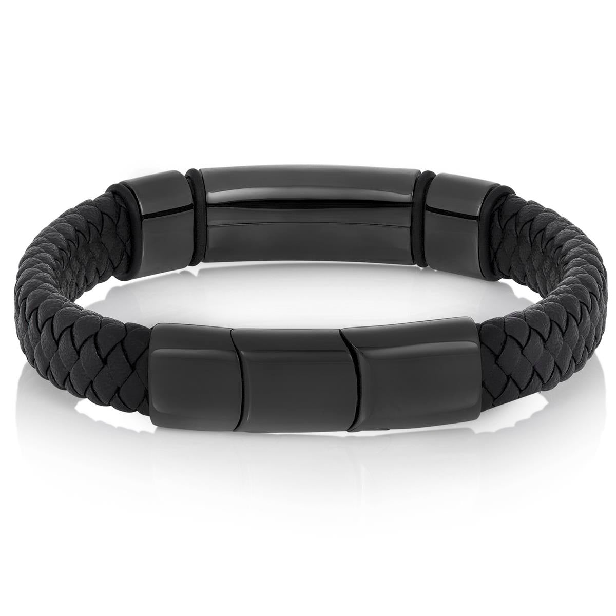 Crucible Jewelry Black Leather and Stainless Steel Engravable ID Bracelet