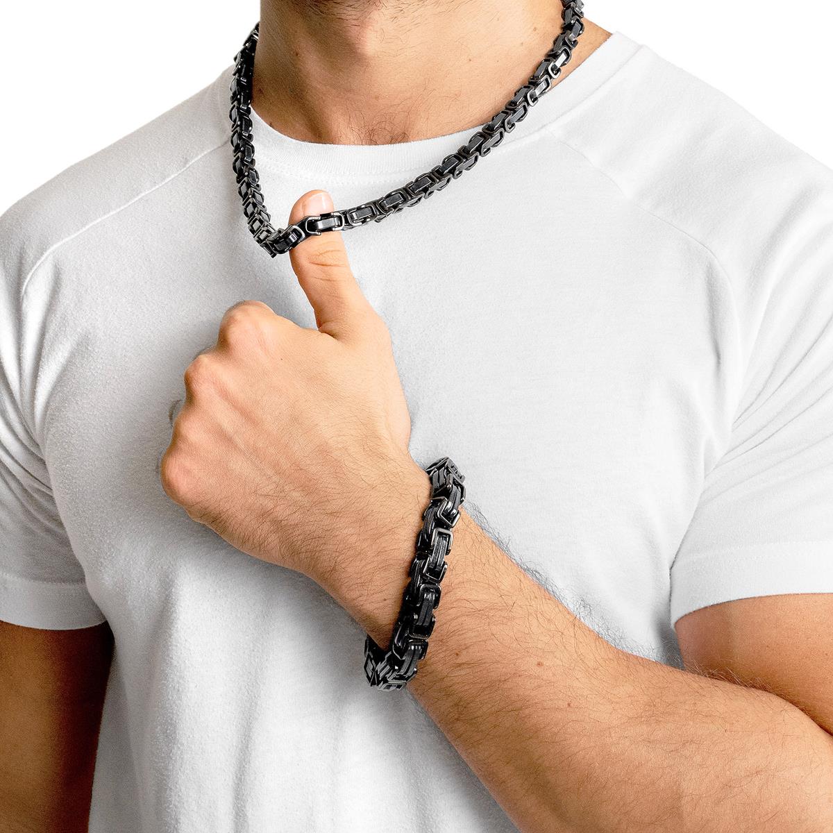 Men's Byzantine Chain Stainless Steel Bracelet (11mm Wide)