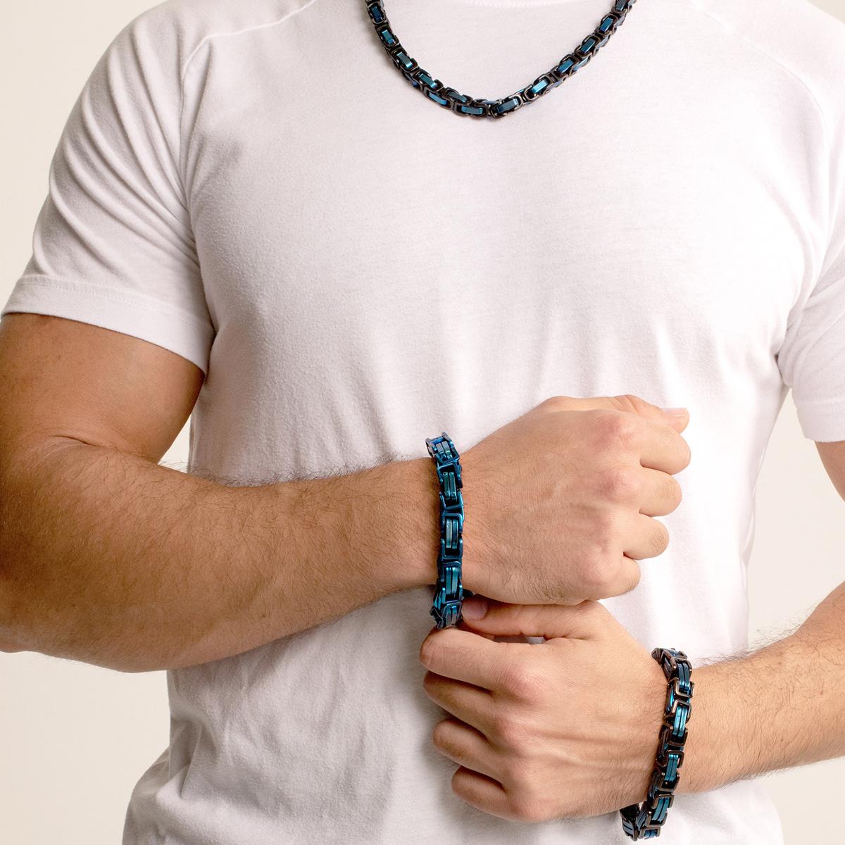 Men's Byzantine Chain Stainless Steel Bracelet (11mm Wide)