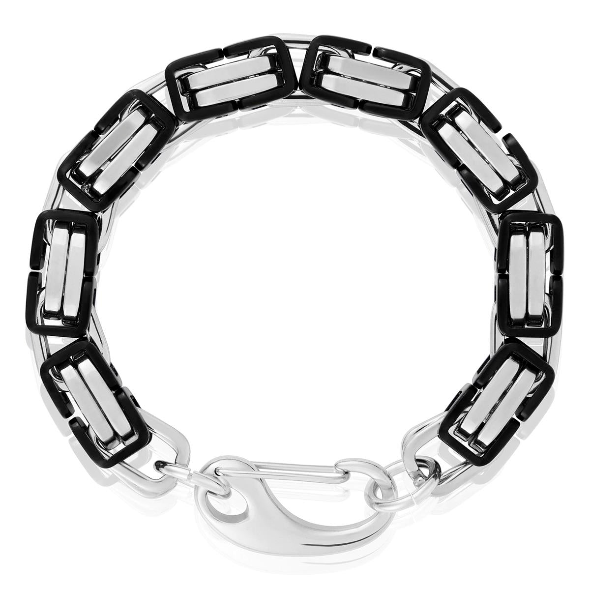Men's Byzantine Chain Black/Silver Plated Steel Bracelet (11mm Wide)