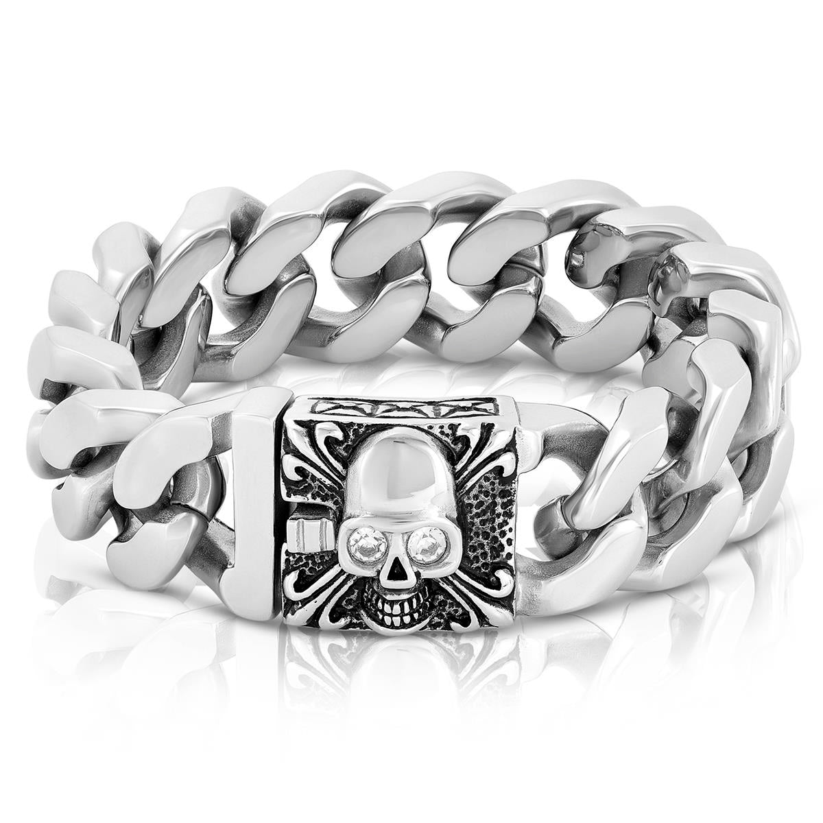 Crucible Jewelry Stainless Steel Skull With White CZ Eyes