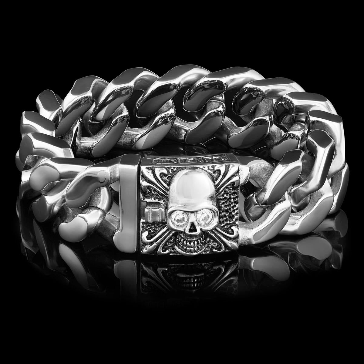 Crucible Jewelry Stainless Steel Skull With White CZ Eyes