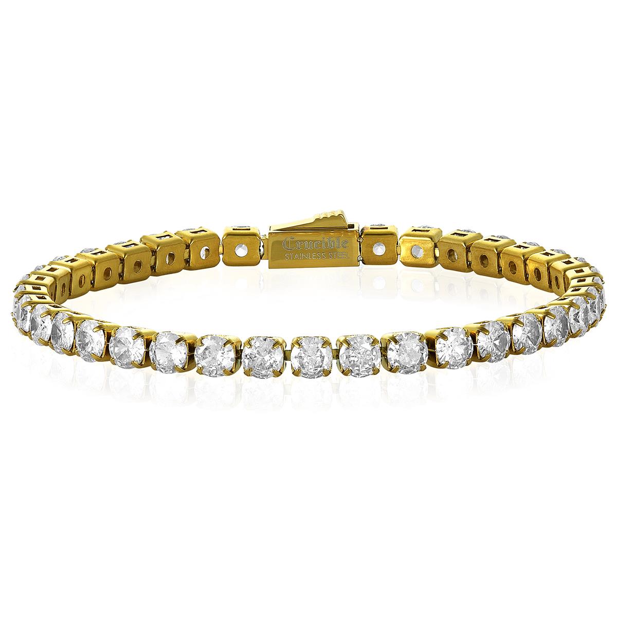 Crucible Jewelry 18k Gold Plated 5mm Simulated Diamond Tennis Bracelet