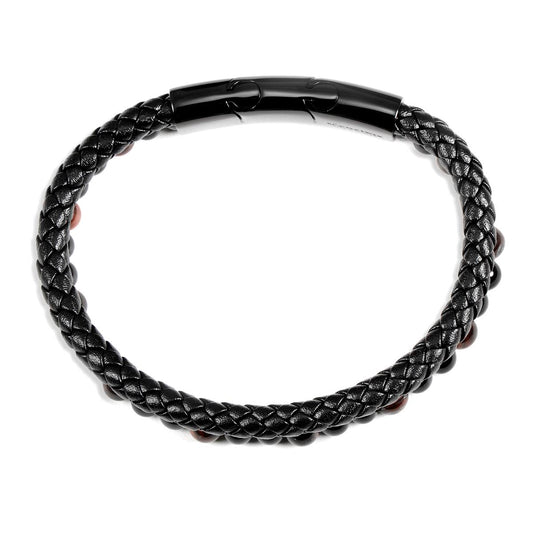 Men's Red Tiger Eye Stone Bead and Leather Bracelet - 8.25" + 0.5" Ext