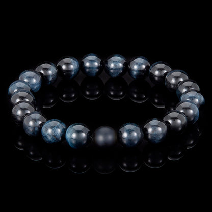 Men's  Polished 10mm Natural Stone Bead Stretch Bracelet