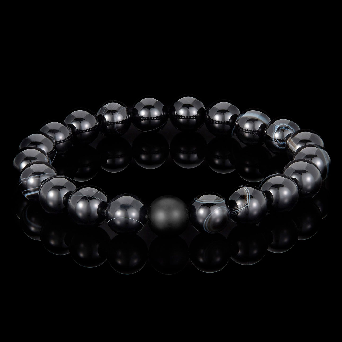 Men's  Polished 10mm Natural Stone Bead Stretch Bracelet