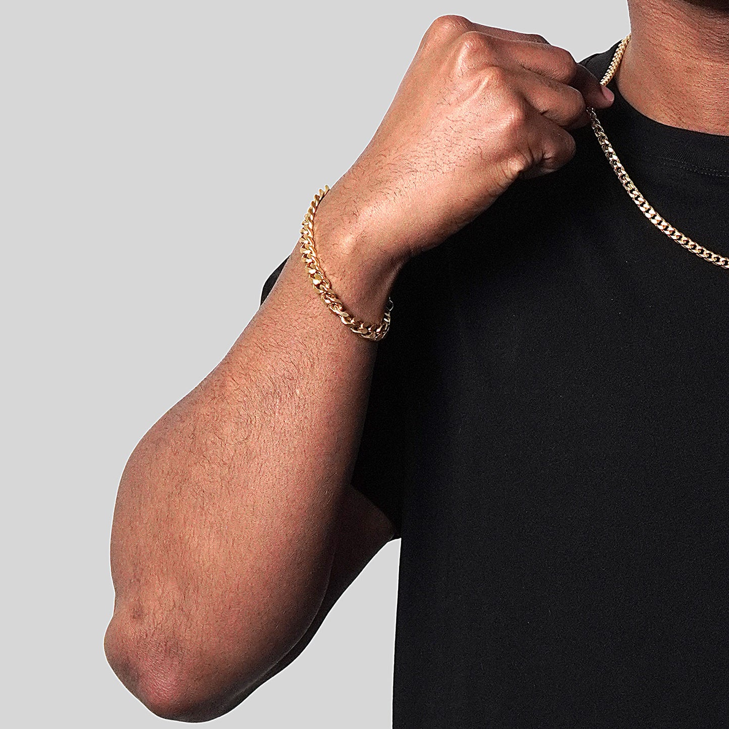 Men's Knife Edge Curb Chain Gold Steel Bracelet