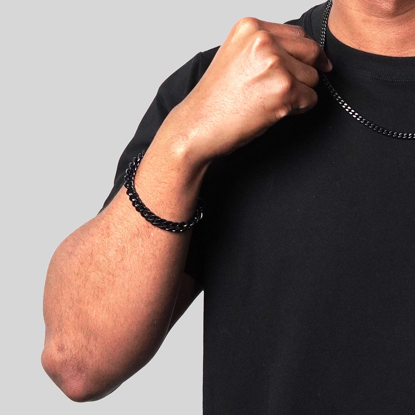 Men's Knife Edge Curb Chain Black Steel Bracelet