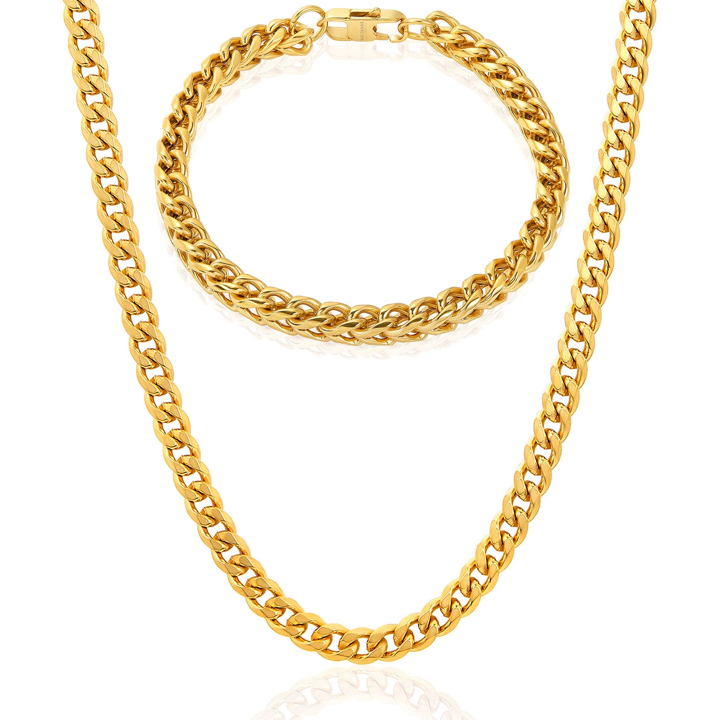 Invicta Jewelry Men's Franco Bracelet and Curb Necklace Gold Chain Set