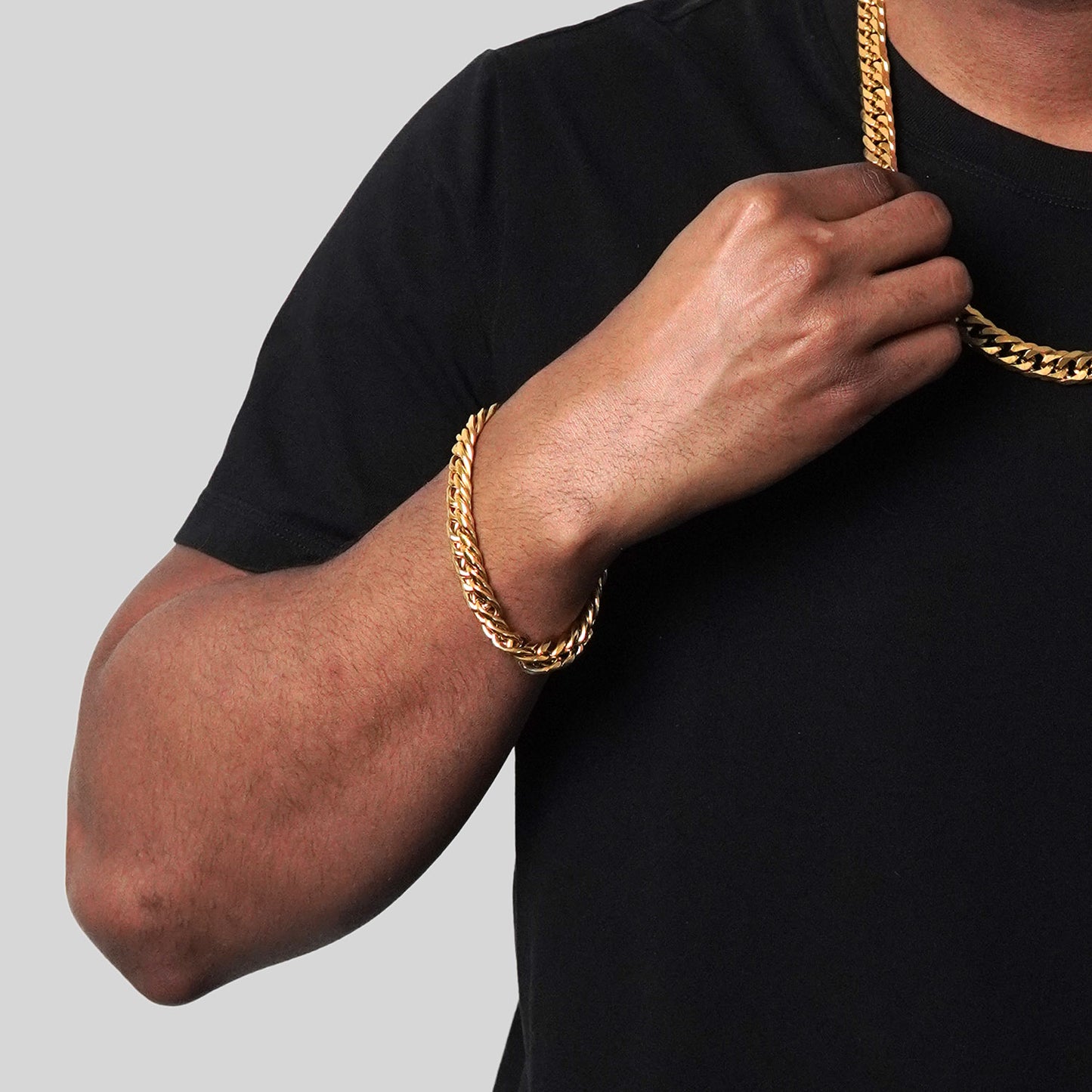 Invicta Jewelry Men's Double Curb Chain Gold Steel Bracelet