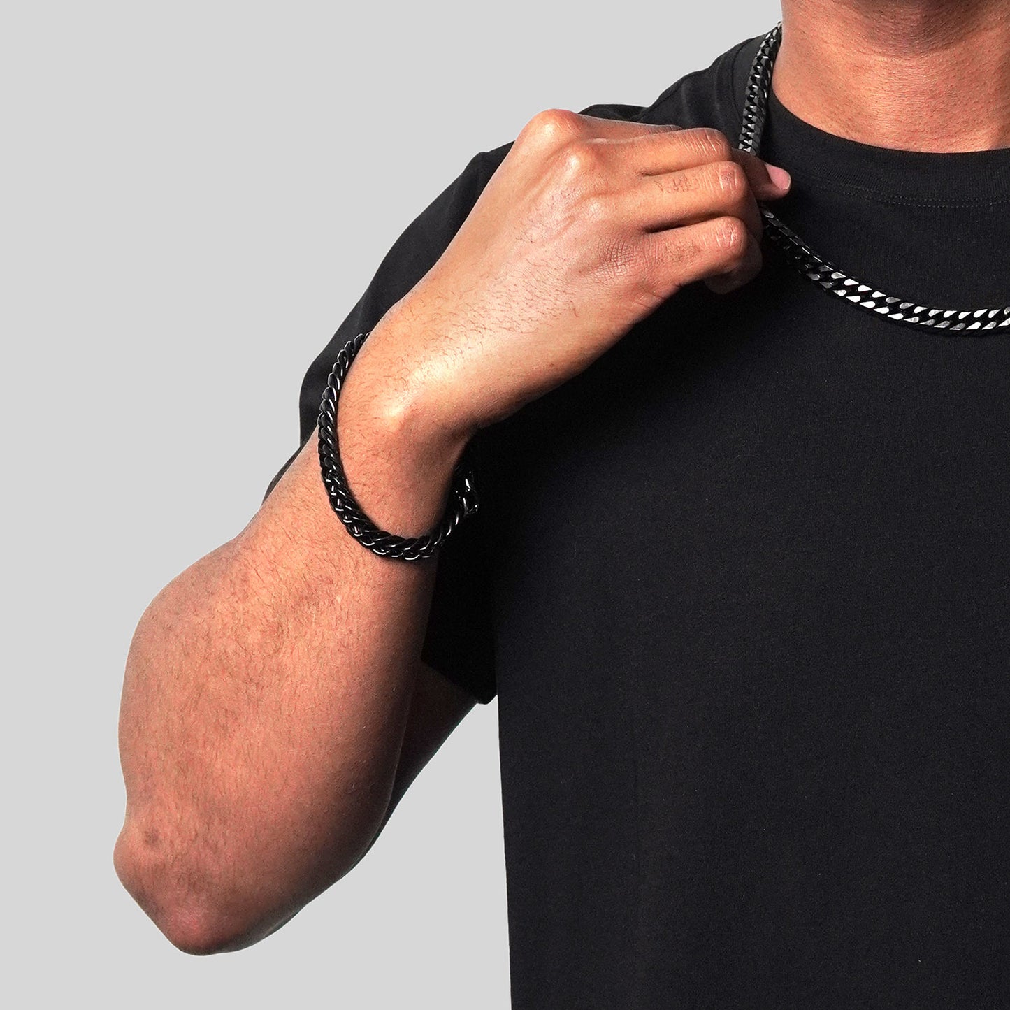 Men's Double Curb Chain Black Steel Bracelet