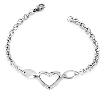 ELYA Women's Polished Heart Cut-Out Charm Stainless Steel Bracelet
