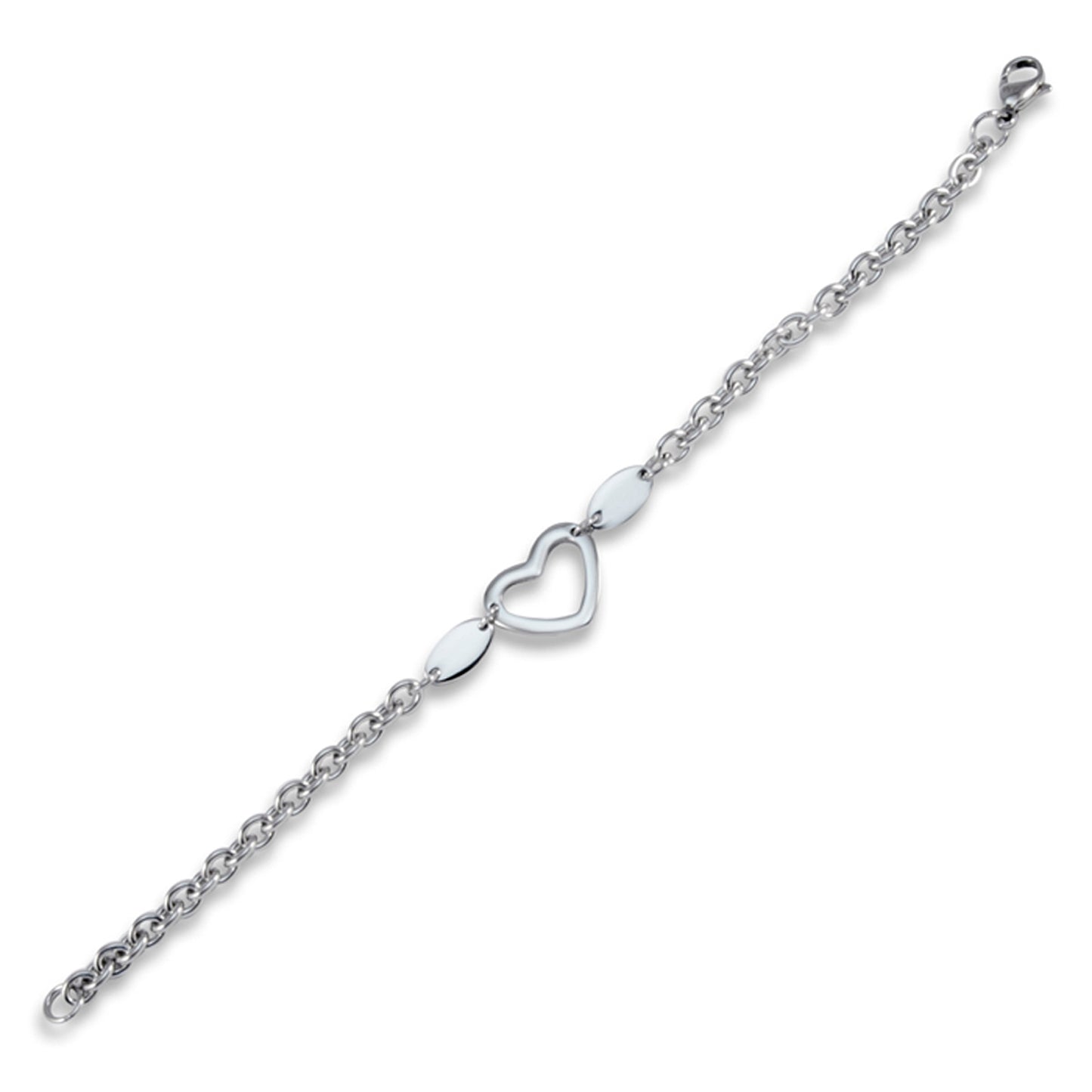 ELYA Women's Polished Heart Cut-Out Charm Stainless Steel Bracelet