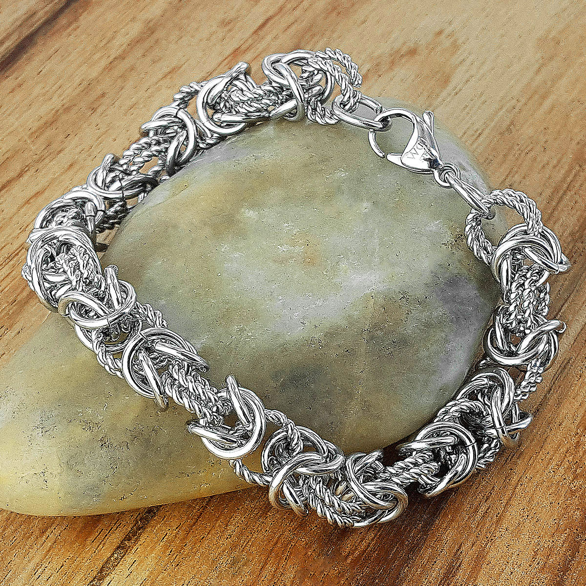 ELYA Women's Polished Intricate Byzantine Stainless Steel Bracelet