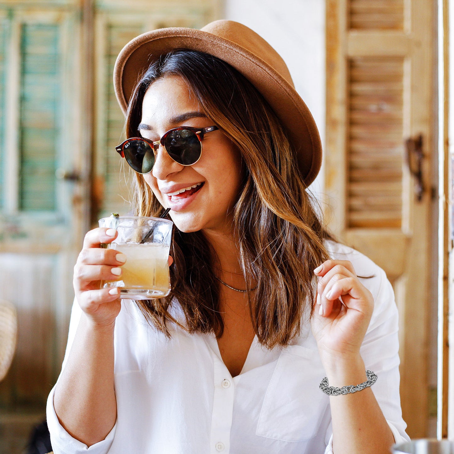 ELYA Women's Polished Intricate Byzantine Stainless Steel Bracelet