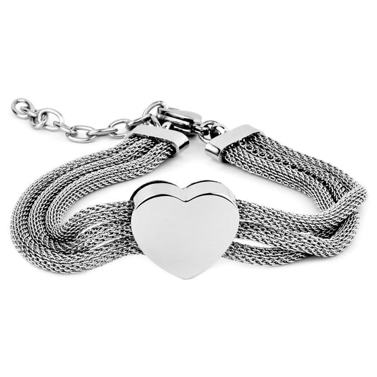 ELYA Women's Polished Heart with Three Mesh Strands Stainless Steel Bracelet