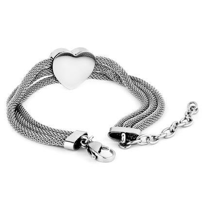 ELYA Women's Polished Heart with Three Mesh Strands Stainless Steel Bracelet
