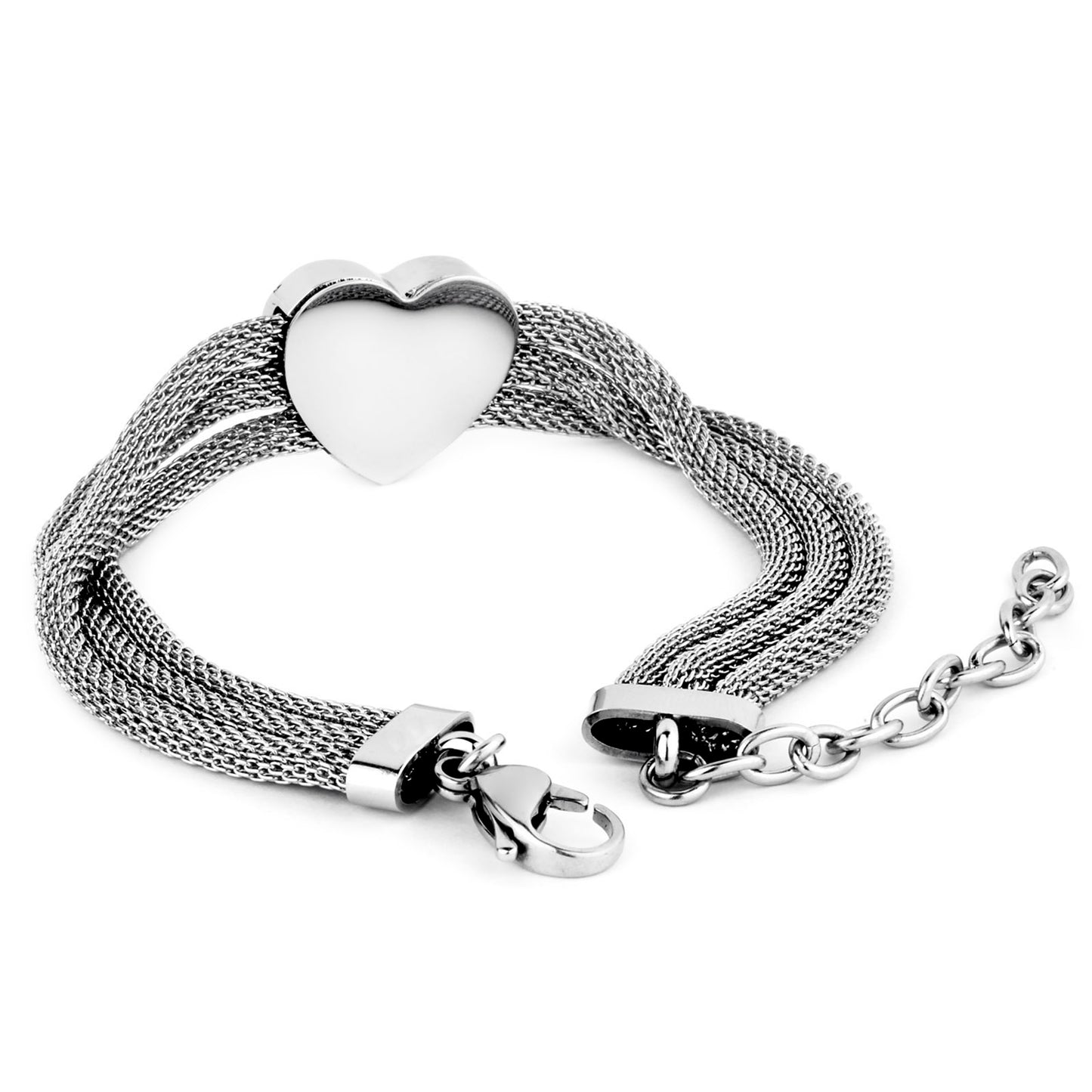 ELYA Women's Polished Heart Mesh Chain Strands Steel Bracelet