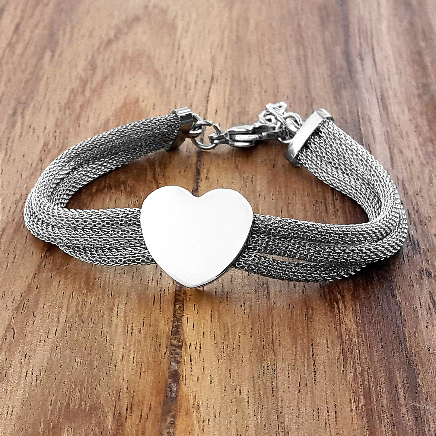 ELYA Women's Polished Heart Mesh Chain Strands Steel Bracelet