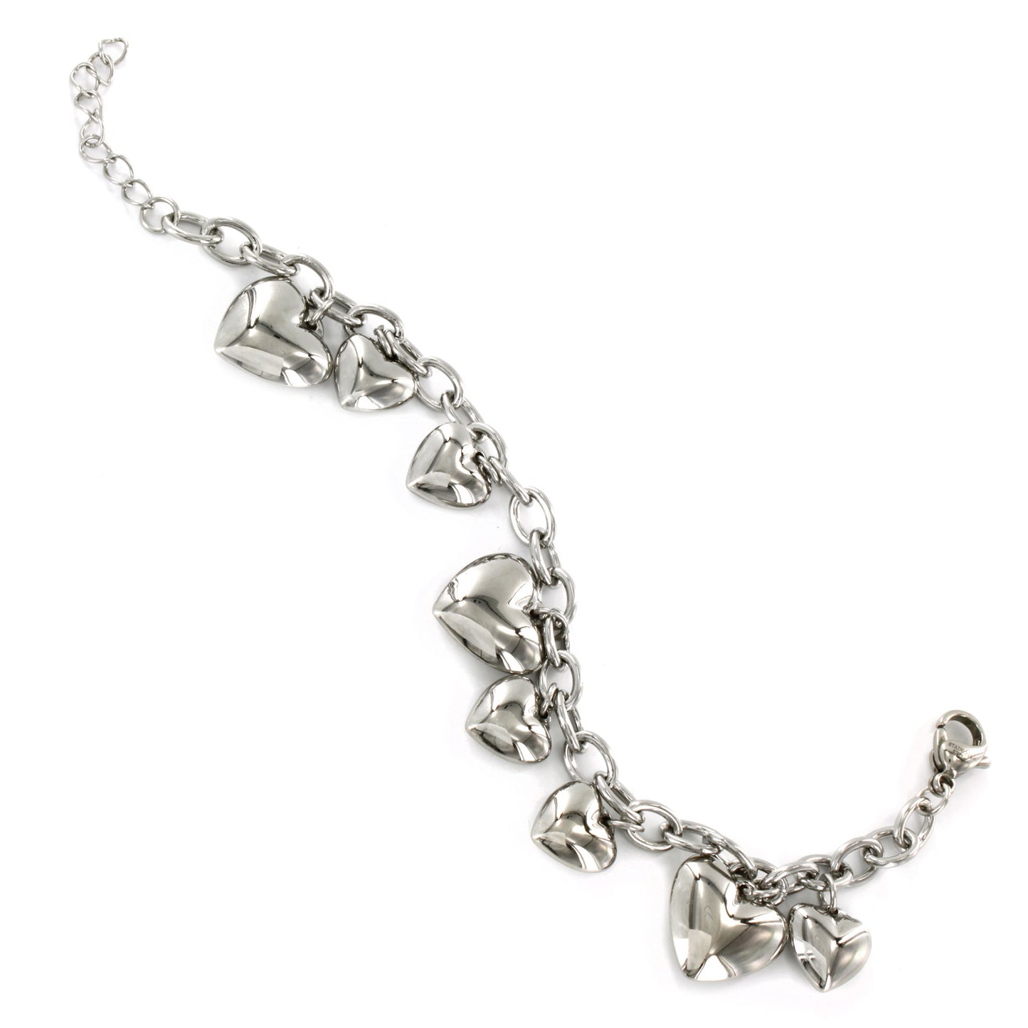ELYA Women's Polished Heart Charm Dangle Stainless Steel Bracelet