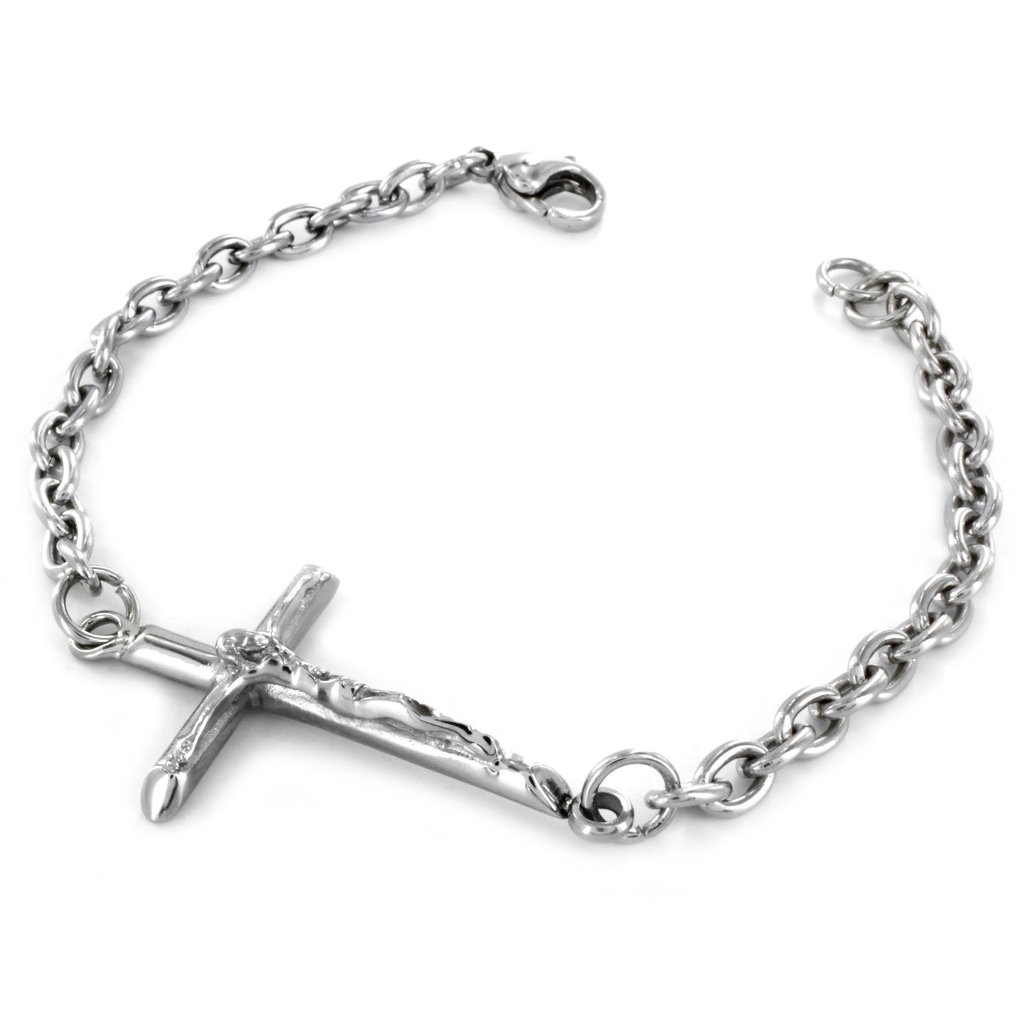 ELYA Women's Polished Large Sideways Crucifix Cross Chain Stainless Steel Bracelet