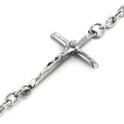 ELYA Women's Polished Large Sideways Crucifix Cross Chain Stainless Steel Bracelet