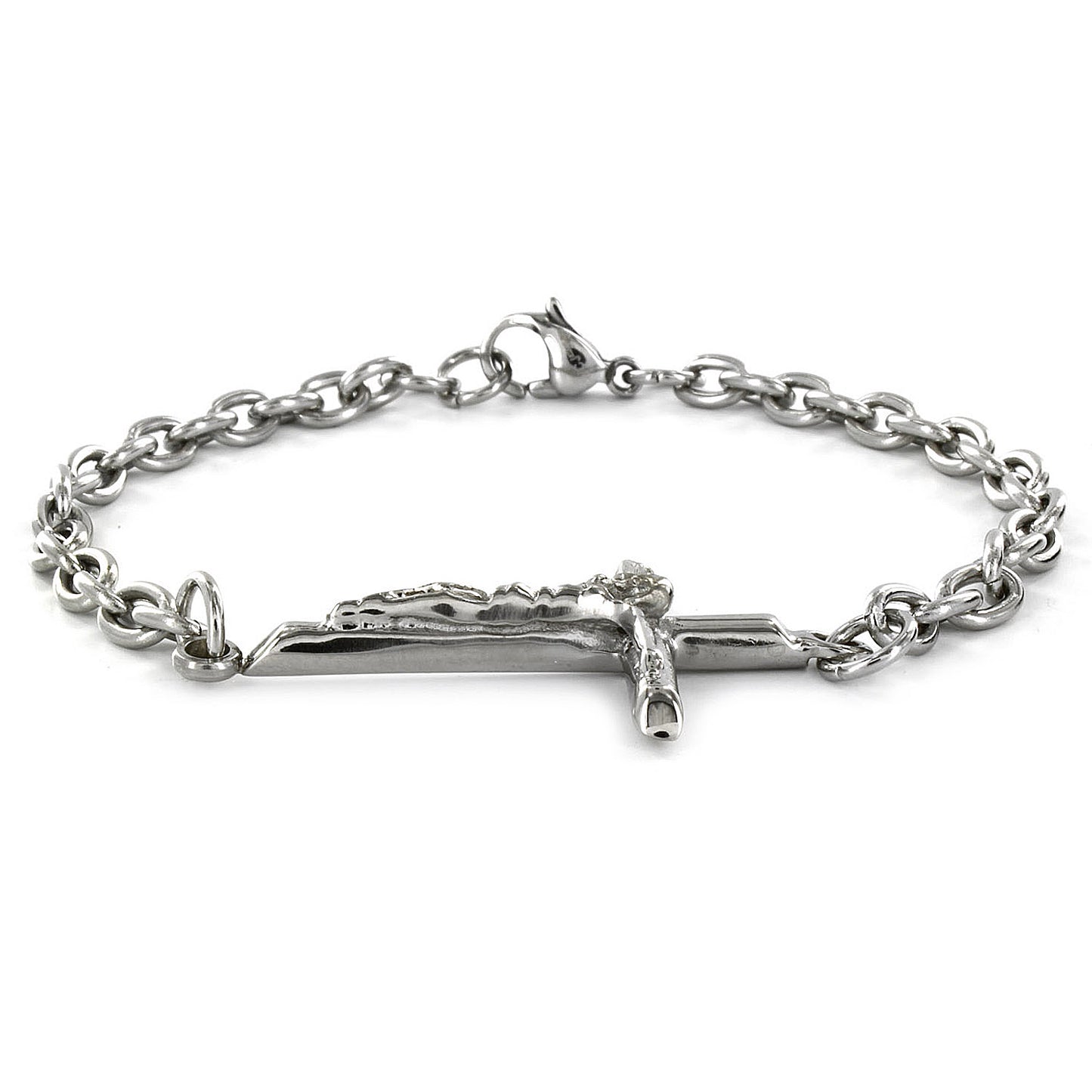 ELYA Women's Polished Large Sideways Crucifix Cross Chain Stainless Steel Bracelet