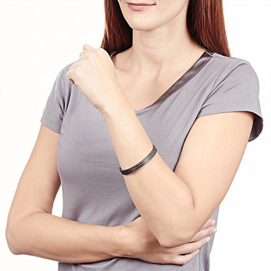 Sandblasted Bangle Black Plated Stainless Steel Bracelet (8 mm) - 8"