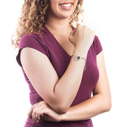 ELYA Polished Engraved "Love" Heart Chain Stainless Steel Bracelet (20 mm) - 7"