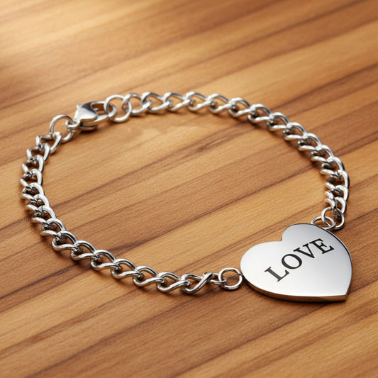 ELYA Women's Polished "Love" Heart Chain Bracelet
