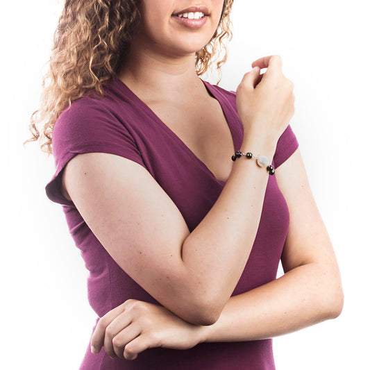 ELYA White Shell and Multicolor Glass Bead Steel Bracelet - 7"