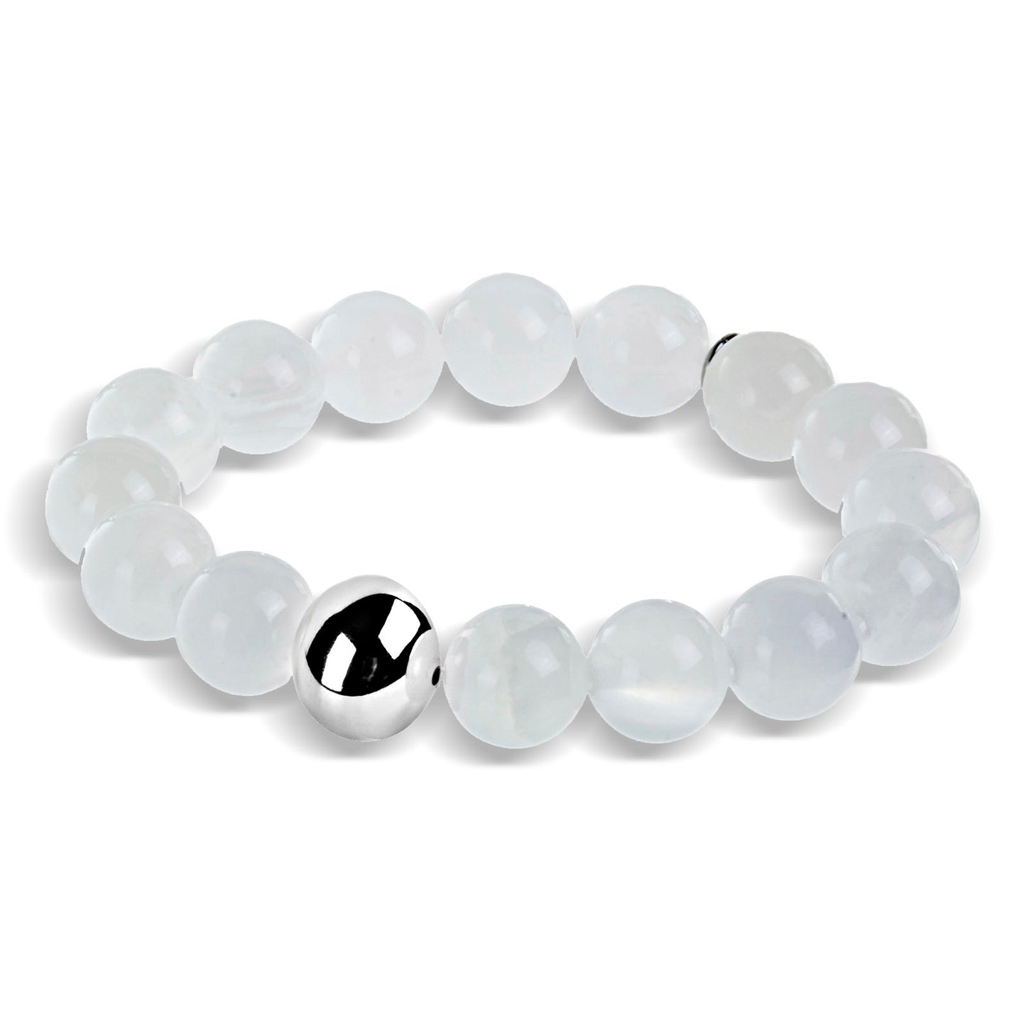 ELYA Colored Dyed Jade and Stainless Steel Bead Stretch Bracelet (12mm)