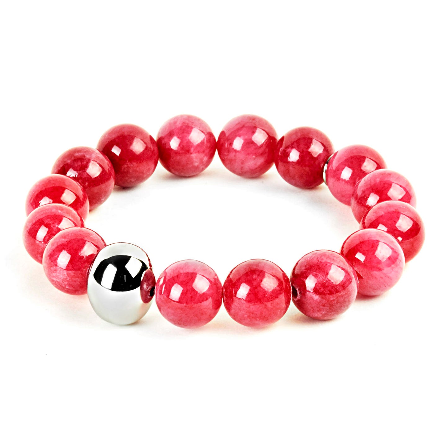 ELYA Colored Dyed Jade and Stainless Steel Bead Stretch Bracelet (12mm)