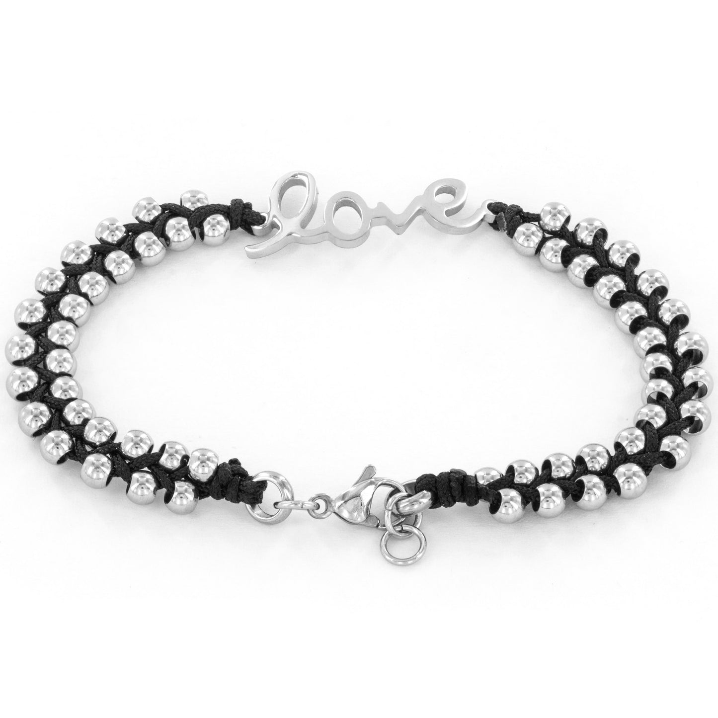 Beaded 'Love' Braided Cord Stainless Steel Bracelet - 7.5"