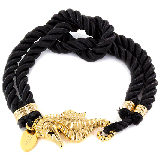 ELYA Seahorse Clasp Black Nautical Knot Cord Bracelet