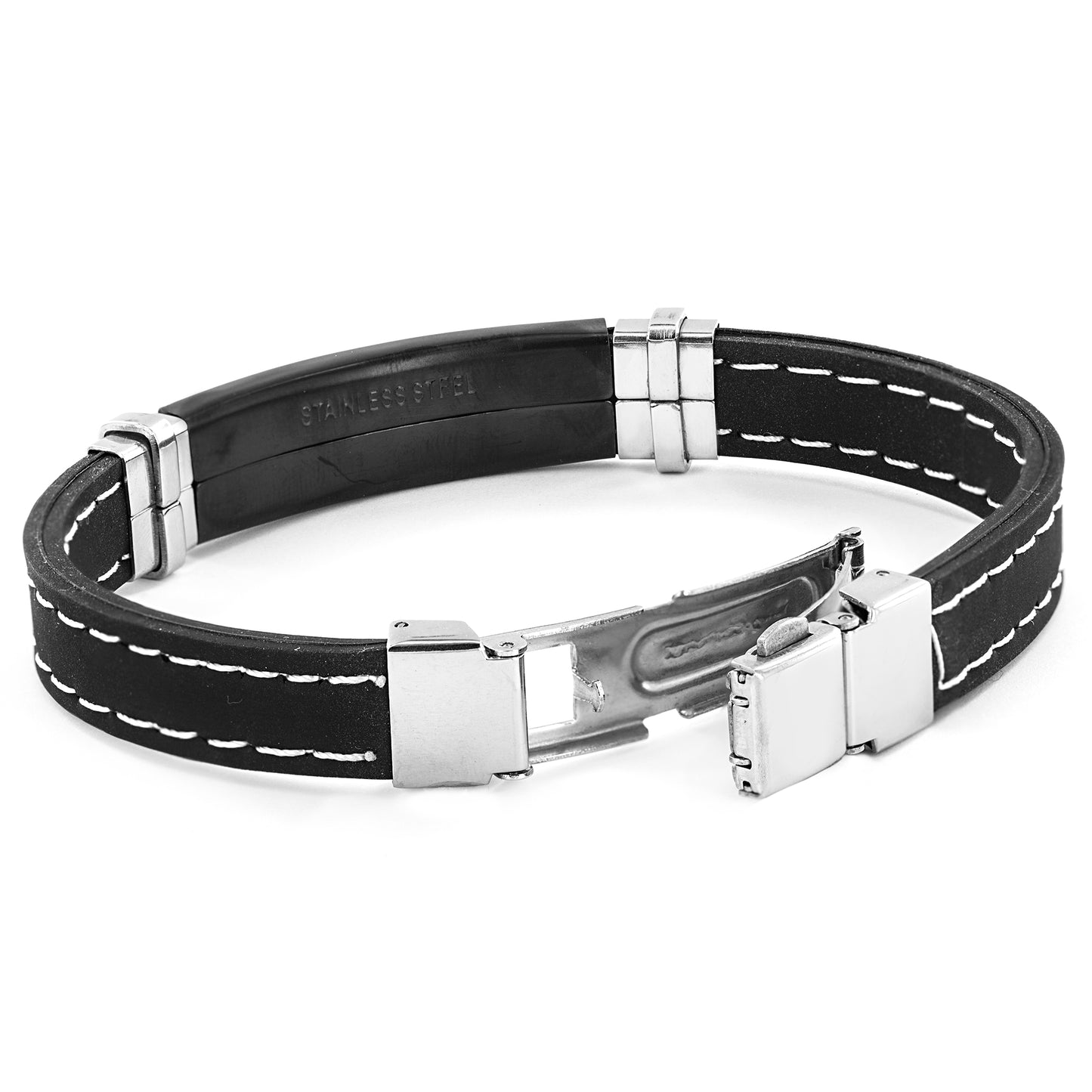 Men's Stainless Steel Lord's Prayer ID Plate Rubber Bracelet