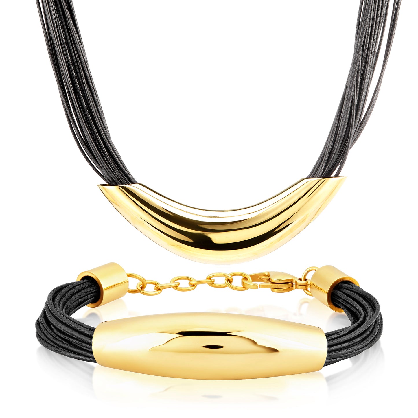 Women's Multi-Strand Leatherette Bracelet and Necklace Jewelry Set