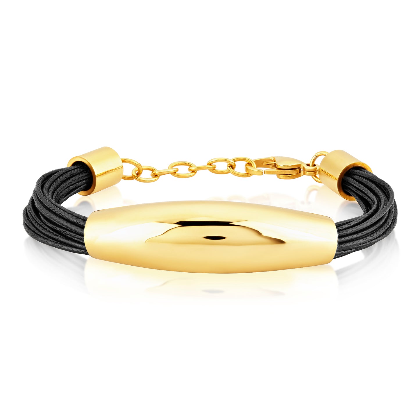 ELYA Polished Elongated Tube Multi-Strand Leatherette Stainless Steel Bracelet