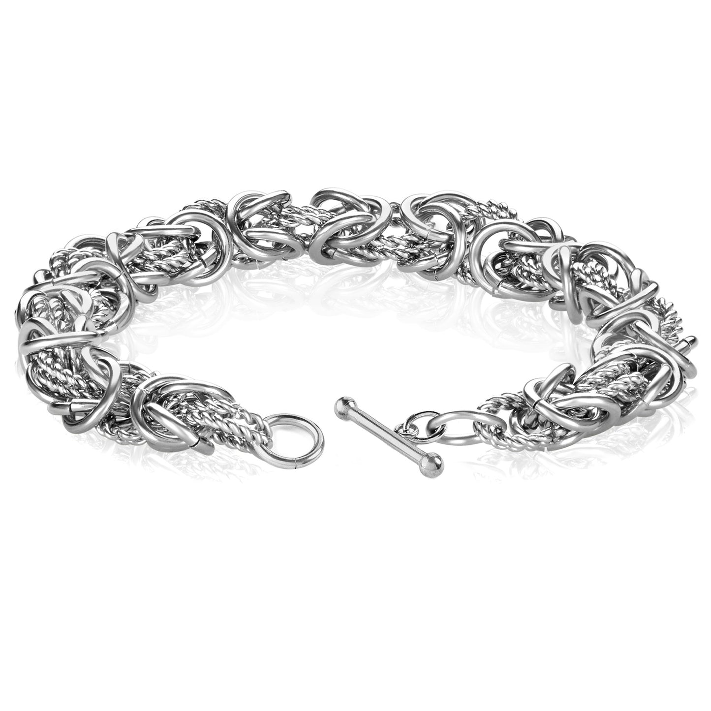 Women's Polished Intricate Byzantine Chain Stainless Steel Toggle Clasp Bracelet