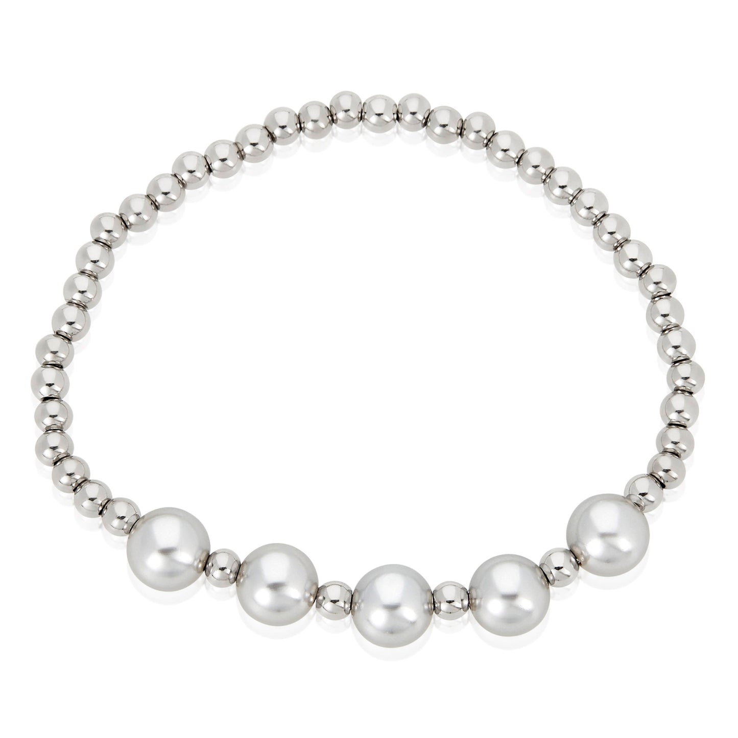 Crystal Pearl and Stainless Steel Beaded Stretch Bracelet (4mm Wide)