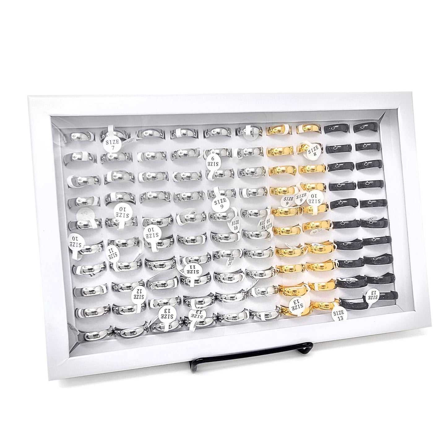 Men's 100 Piece Box Ring Set Polished Steel Domed Wedding Bands (6mm)