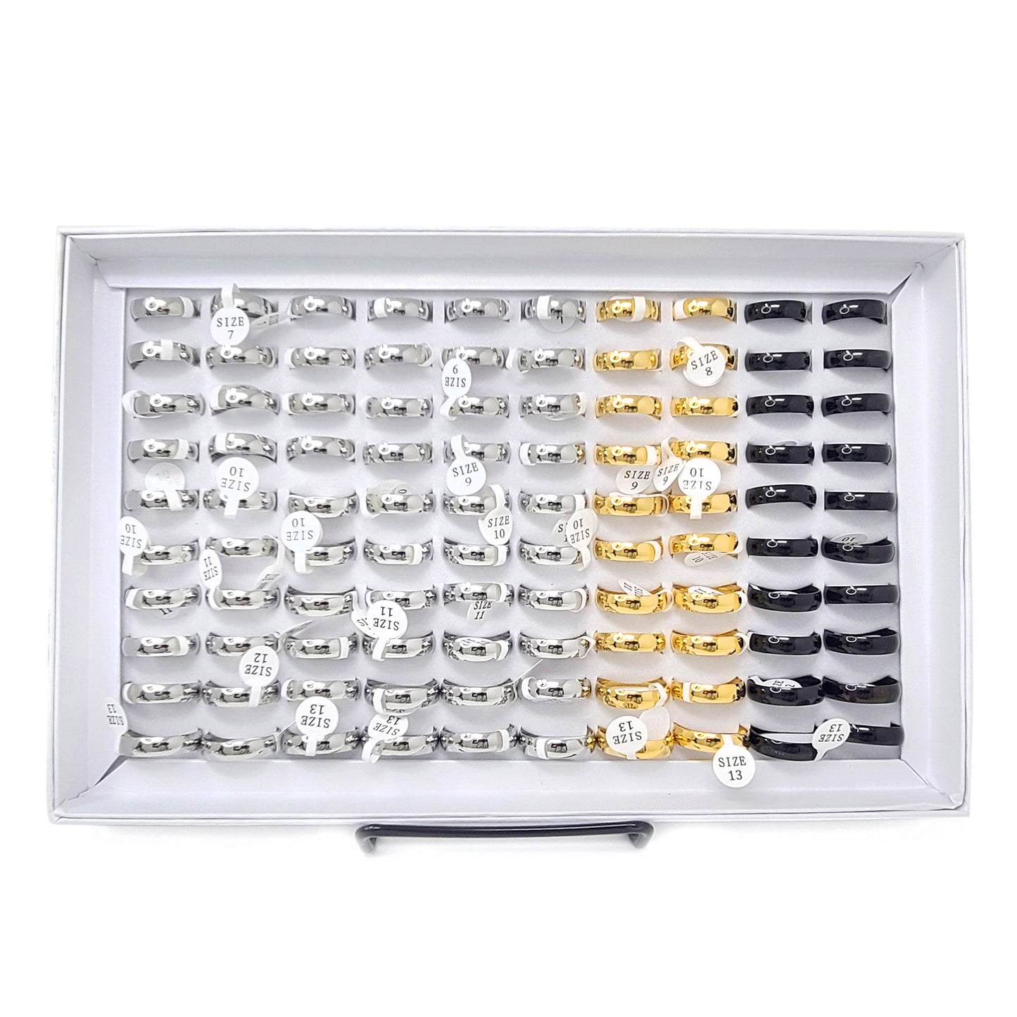 Men's 100 Piece Box Ring Set Polished Steel Domed Wedding Bands (6mm)