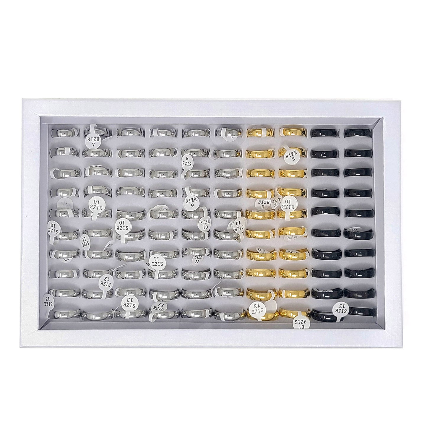 Men's 100 Piece Box Ring Set Polished Steel Domed Wedding Bands (6mm)