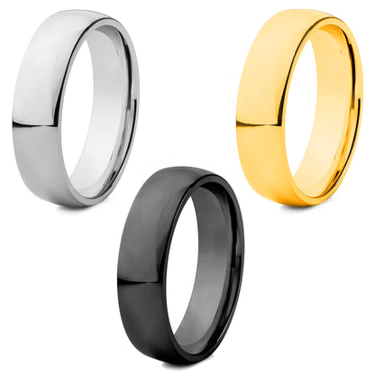 Men's 100 Piece Box Ring Set Polished Steel Domed Wedding Bands (6mm)