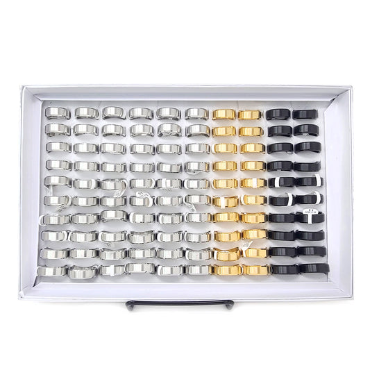 Men's 100 Piece Box Ring Set Brushed Beveled Edge Steel Wedding Band Rings (8mm)