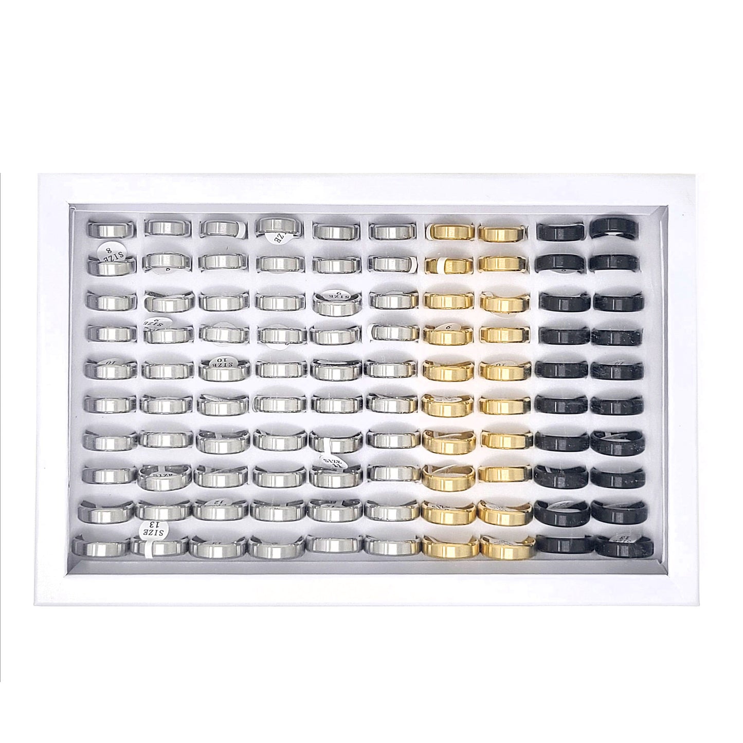 Men's 100 Piece Box Ring Set Brushed Beveled Edge Steel Wedding Band Rings (7mm)
